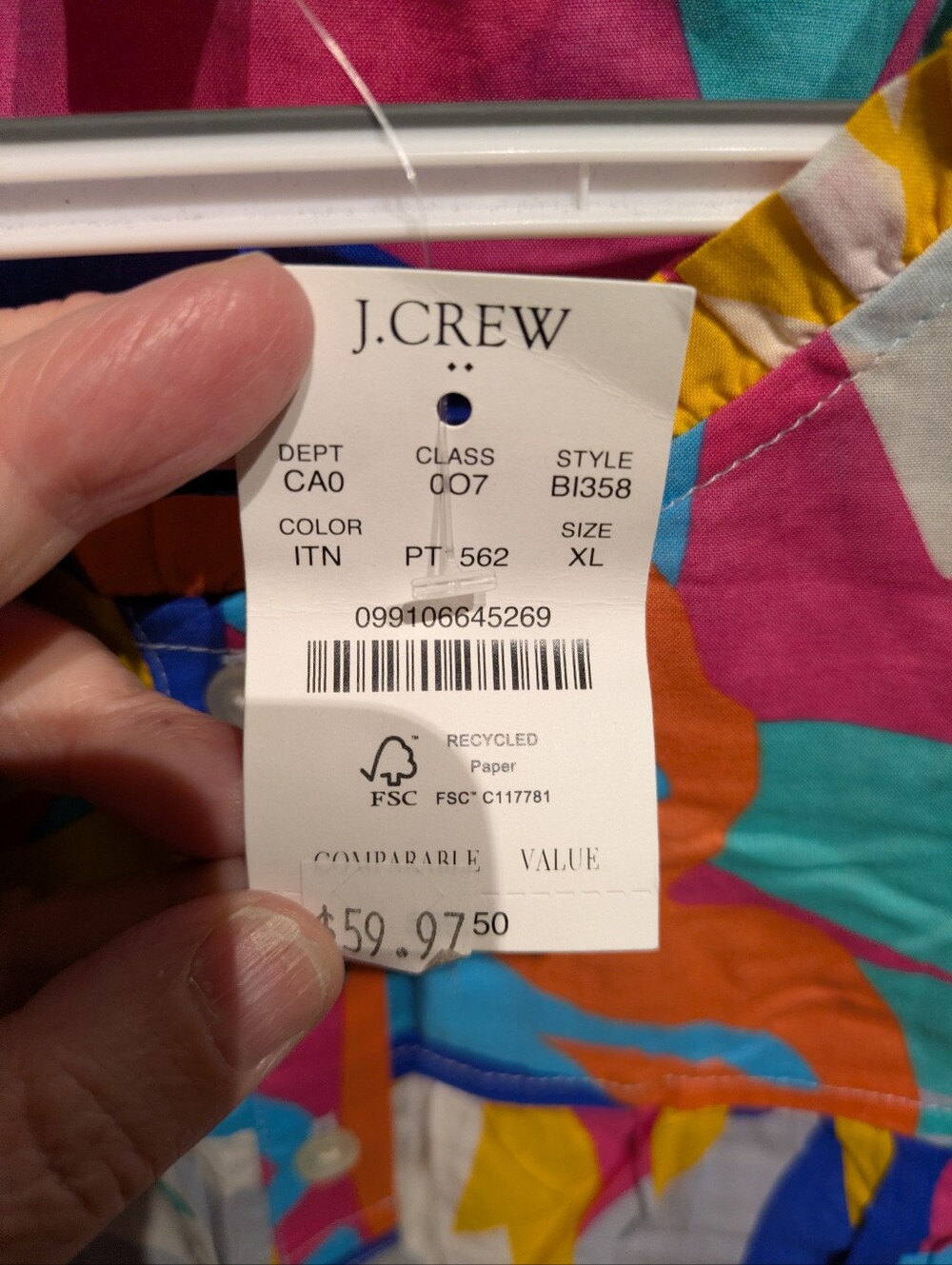 D2 J.Crew Abstract Geometric Floral Print Top Shirt XL Cotton BE816 Multi-Color - Picture 5 of 8